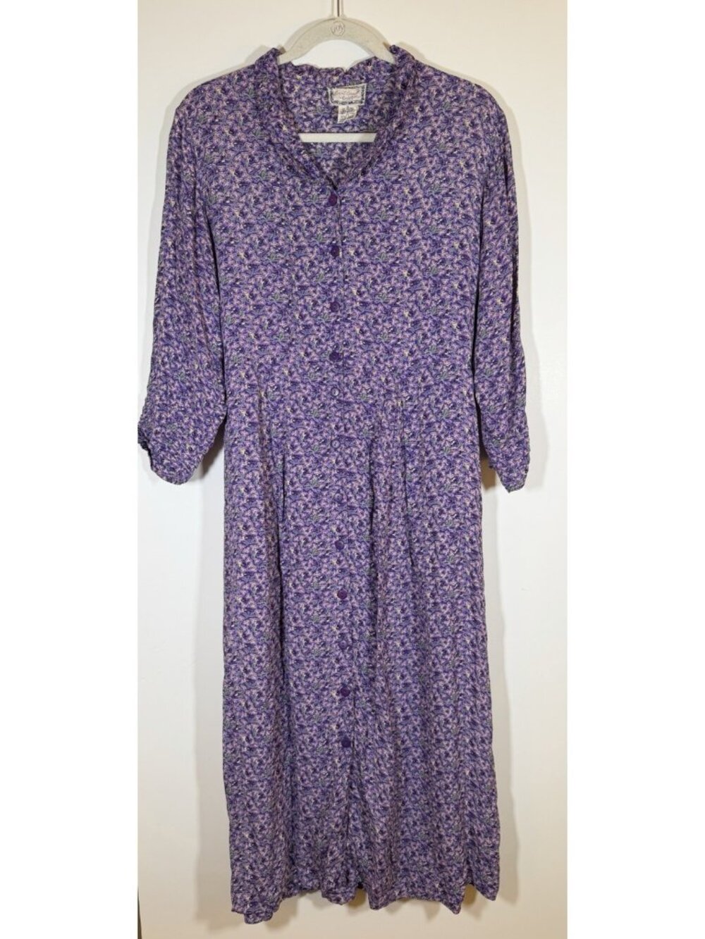 Vintage 90s April Cornell purple floral cottagecore midi indie flowy dress M